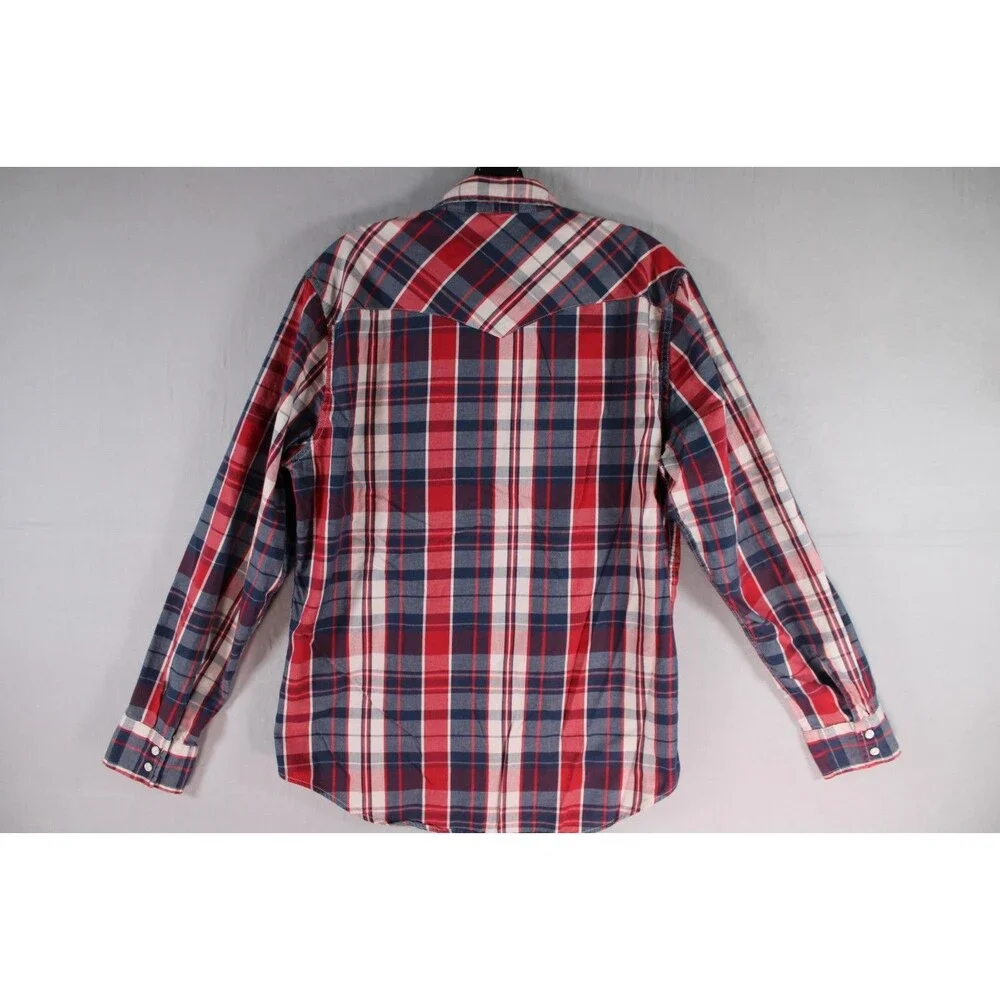 Levi's Western Plaid Snap Button Shirt Men's Large Red Blue White Cotton L